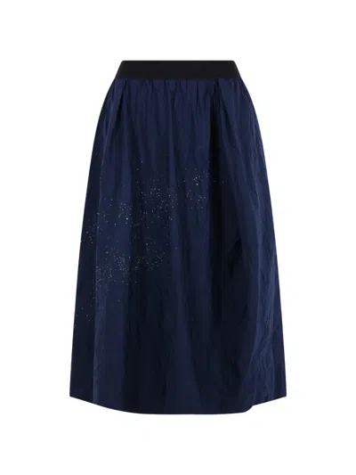 Maria Calderara Paint-splatter Crinkled Skirt In Blue