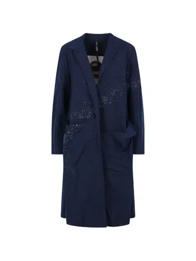 Maria Calderara Paint-splatter Notched-lapel Coat In Blue