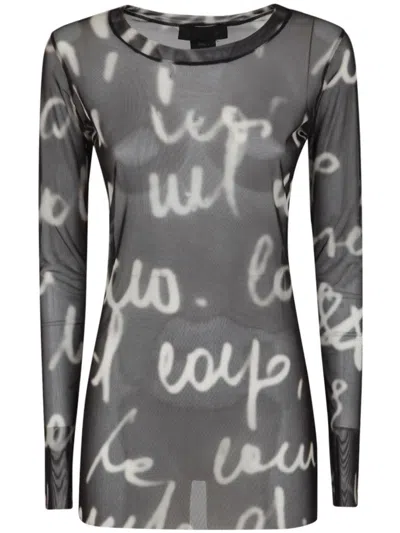 Maria Calderara Printed Tulle Sweather In Black  
