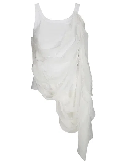 MARIA CALDERARA RIBBED SLEEVELESS COTTON TOP WITH OVERLAPPING INSERTS
