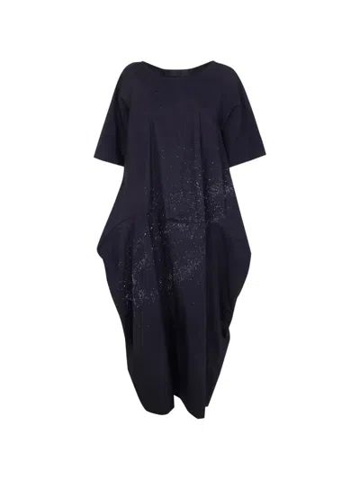 Maria Calderara Crinkled Cotton Long Dress In Black