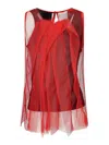 Maria Calderara Sleeveless Cotton Top With Contrasting Tulle Overlay In Red