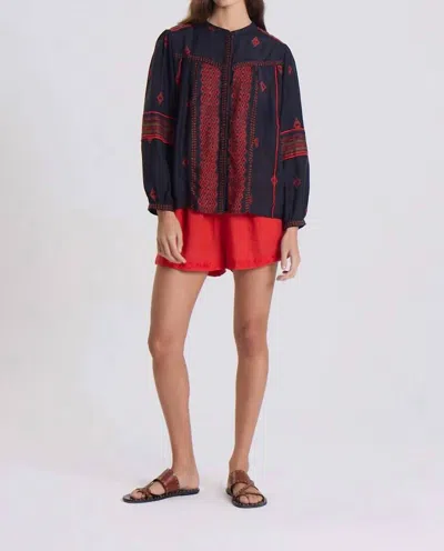 Maria Cher Bayou Finch Long Sleeve Shirt In Marine In Blue