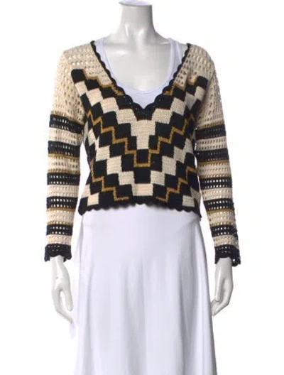 Pre-owned Maria Cher Colorblock Pattern V-neck Sweater In Black