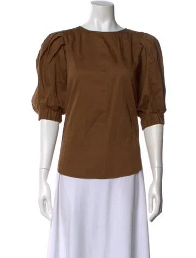 Pre-owned Maria Cher Crew Neck Short Sleeve Blouse In Brown