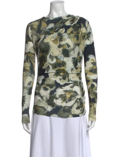 Pre-owned Maria Cher Floral Print Asymmetrical Top W/ Tags In Green