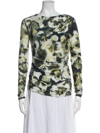 Pre-owned Maria Cher Floral Print Bateau Neckline Top W/ Tags In Green