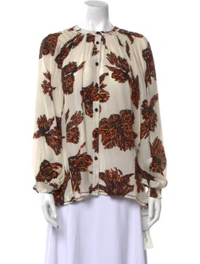 Pre-owned Maria Cher Floral Print Crew Neck Blouse In Neutral