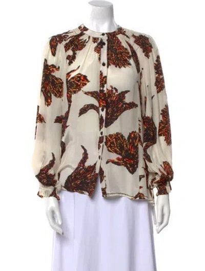 Pre-owned Maria Cher Floral Print Crew Neck Blouse In Neutral