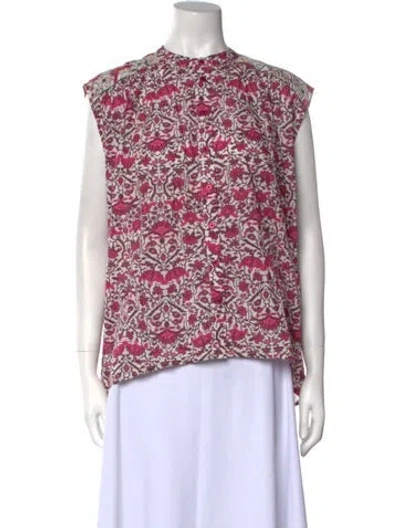 Pre-owned Maria Cher Floral Print Crew Neck Blouse In Pink