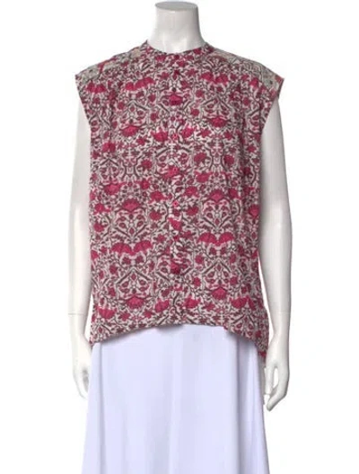 Pre-owned Maria Cher Floral Print Crew Neck Blouse W/ Tags In Pink