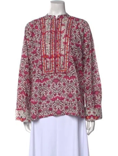 Pre-owned Maria Cher Floral Print Crew Neck Blouse W/ Tags In Pink
