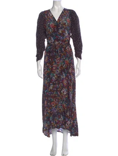 Pre-owned Maria Cher Floral Print Long Dress In Black