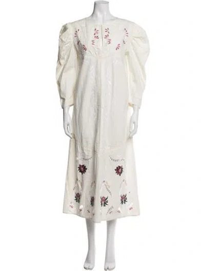 Pre-owned Maria Cher Floral Print Long Dress In Neutrals