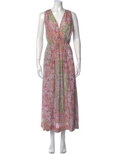 Pre-owned Maria Cher Floral Print Long Dress In Pink