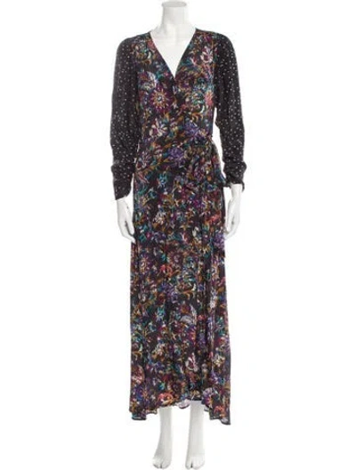 Pre-owned Maria Cher Floral Print Long Dress W/ Tags In Black
