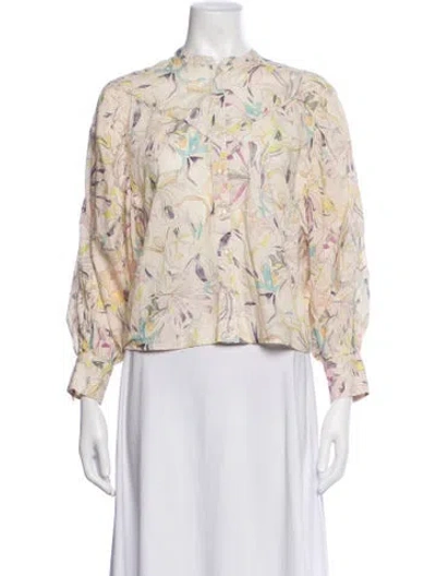 Pre-owned Maria Cher Floral Print Long Sleeve Blouse In Gold/metallic/neutrals