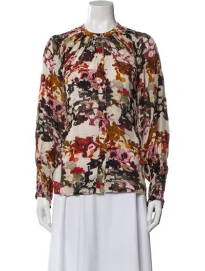 Pre-owned Maria Cher Floral Print Long Sleeve Blouse In Neutral