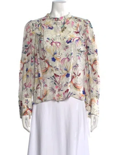 Pre-owned Maria Cher Floral Print Long Sleeve Blouse In Neutral