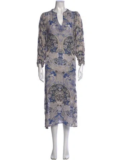 Pre-owned Maria Cher Floral Print Midi Length Dress In Blue