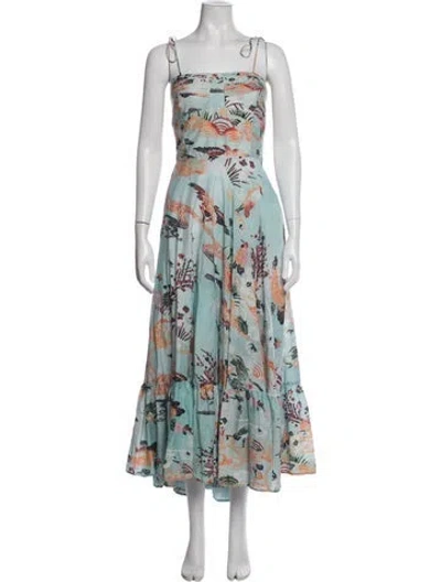 Pre-owned Maria Cher Floral Print Midi Length Dress In Blue/green