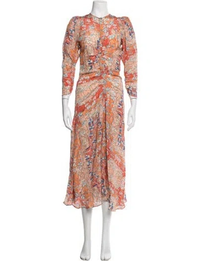 Pre-owned Maria Cher Floral Print Midi Length Dress In Orange
