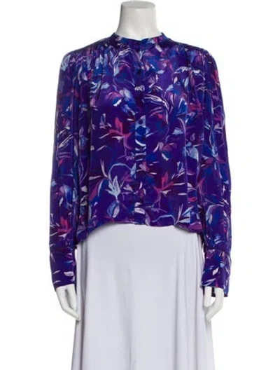 Pre-owned Maria Cher Floral Print Mock Neck Blouse In Blue