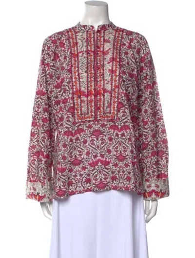 Pre-owned Maria Cher Floral Print Mock Neck Blouse In Pink