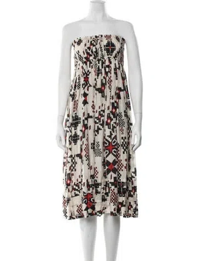 Pre-owned Maria Cher Graphic Print Midi Length Dress In White