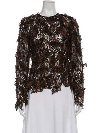 Pre-owned Maria Cher Lace Pattern Crew Neck Top W/ Tags In Brown