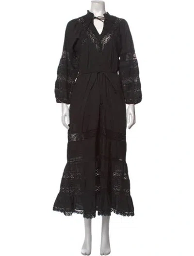 Pre-owned Maria Cher Lace Pattern Long Dress In Black