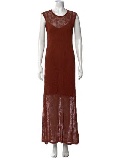 Pre-owned Maria Cher Lace Pattern Long Dress W/ Tags In Brown