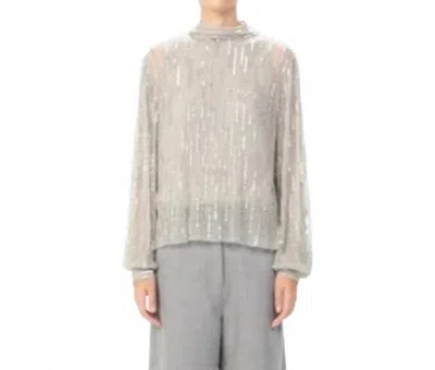 Maria Cher Lagui Lark Long Sleeve Mock Neck Blouse In Silver