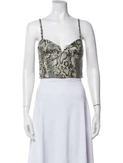 Pre-owned Maria Cher Leather Animal Print Crop Top In Neutrals