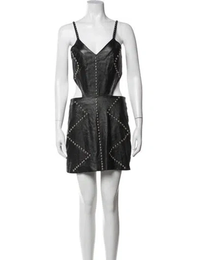 Pre-owned Maria Cher Leather Mini Dress In Black