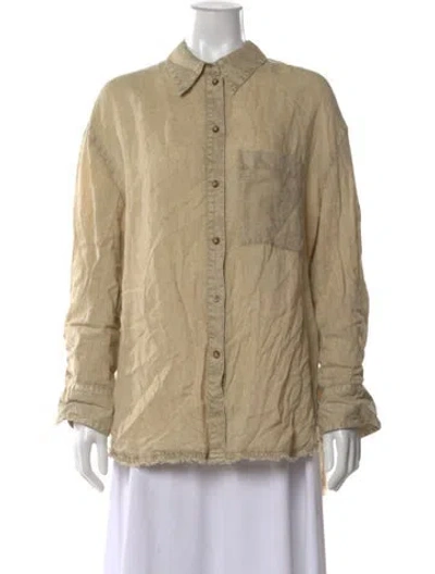 Pre-owned Maria Cher Linen Long Sleeve Button-up Top In Neutral