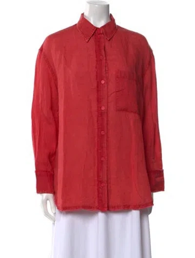 Pre-owned Maria Cher Linen Long Sleeve Button-up Top W/ Tags In Red