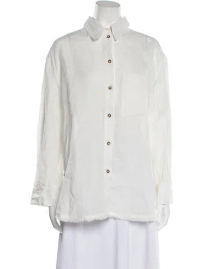 Pre-owned Maria Cher Linen Long Sleeve Button-up Top W/ Tags In White