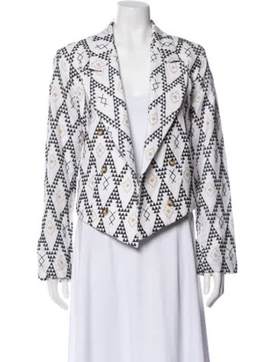 Pre-owned Maria Cher Linen Printed Blazer In White