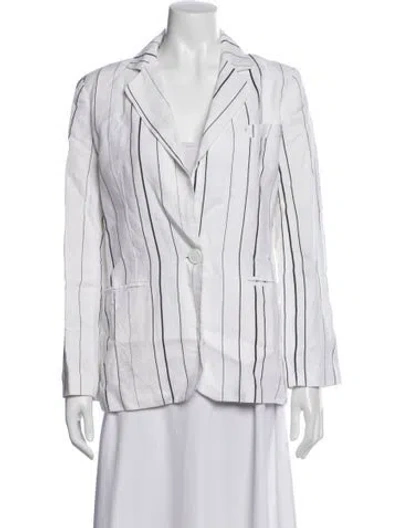 Pre-owned Maria Cher Linen Striped Blazer In White