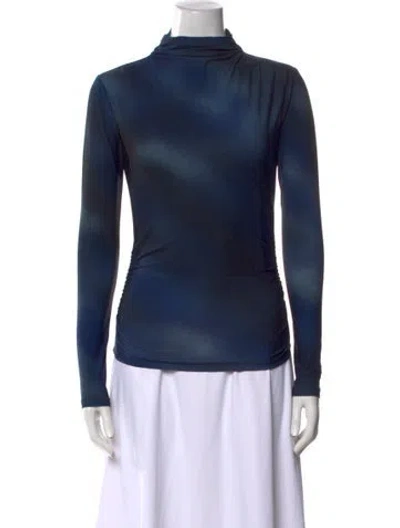 Pre-owned Maria Cher Mock Neck Long Sleeve Top W/ Tags In Blue