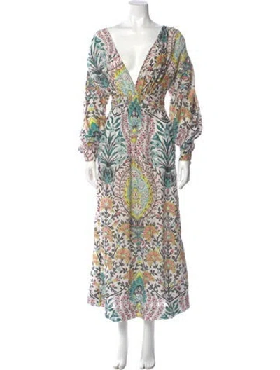 Pre-owned Maria Cher Paisley Print Long Dress In White