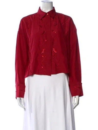 Pre-owned Maria Cher Patterned Long Sleeve Blouse In Red