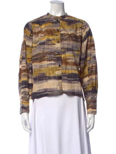 Pre-owned Maria Cher Patterned Long Sleeve Blouse In Yellow
