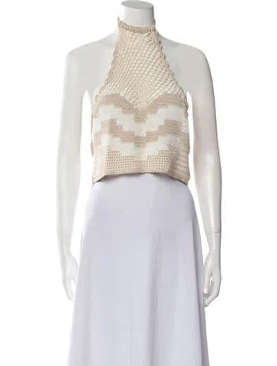 Pre-owned Maria Cher Patterned Mock Neck Crop Top In Neutral