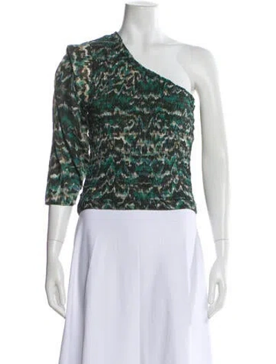 Pre-owned Maria Cher Patterned One-shoulder Top In Green