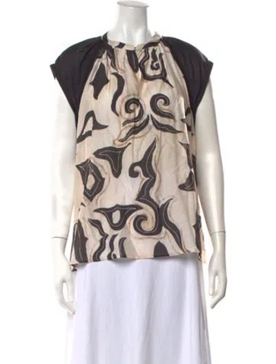 Pre-owned Maria Cher Patterned Tie Neck Top In Neutrals
