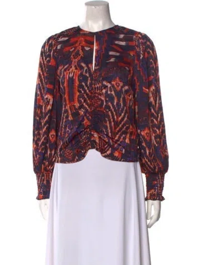 Pre-owned Maria Cher Printed Crew Neck Blouse In Blue/orange