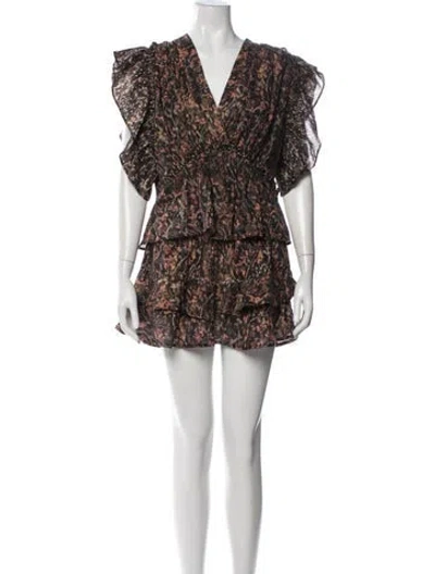 Pre-owned Maria Cher Printed Glitter Accents Skirt Set In Brown