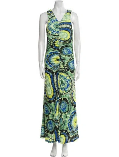 Pre-owned Maria Cher Printed Long Dress In Green